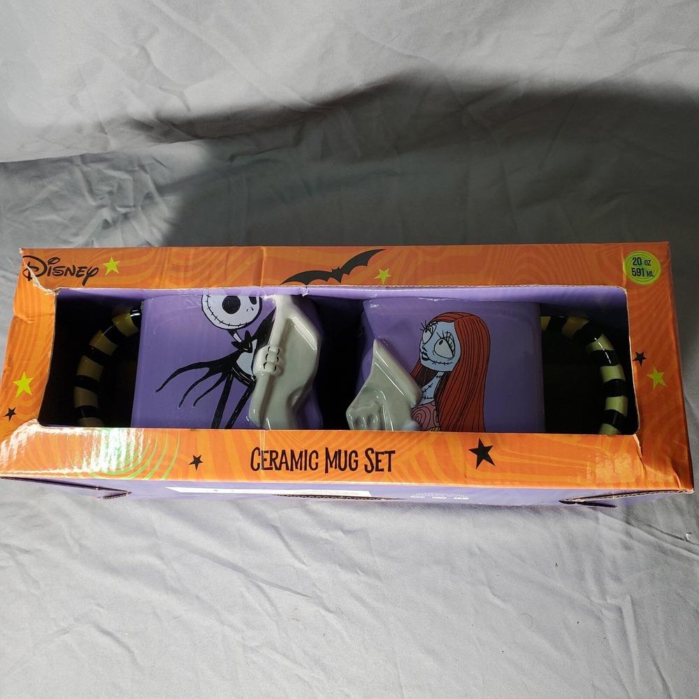 Disney Nightmare Before Christmas Jack Sally Molded Coffee Mug Set Purple 20 oz